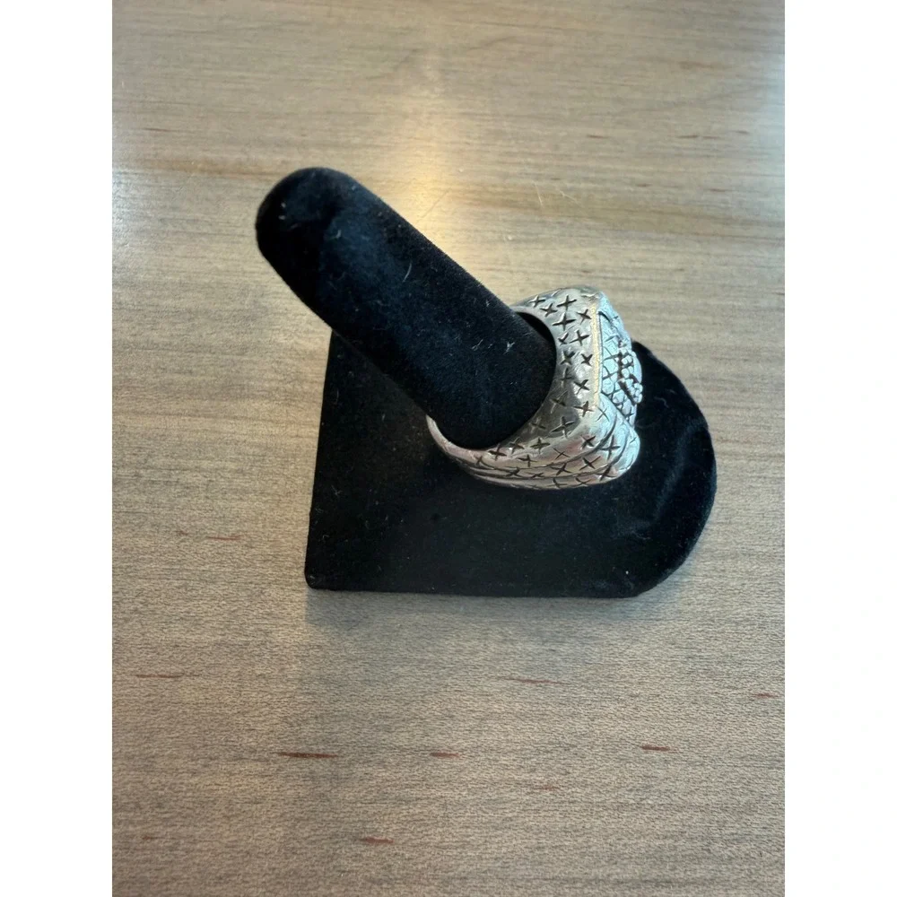 Dian Malouf‎ Sterling Silver Ring Womens Size 7 Silver Etched Star Wide Band